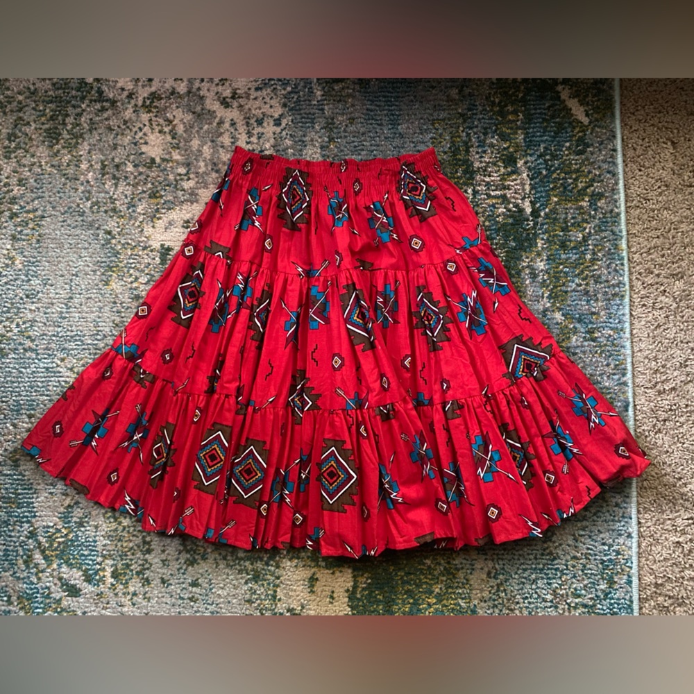 Vintage 90s red western Native American print skirt, size medium